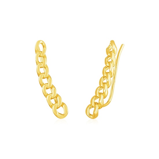 14k Gold Ear Climber Earrings With Chain Links
