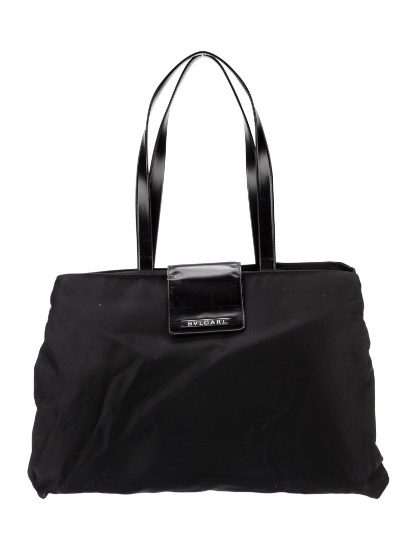 Bvlgari Blk Nylon Silver-tone Hdw Snap Shldr Bag