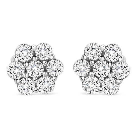 14k Gold Round .50ct Diamond Floral Earrings