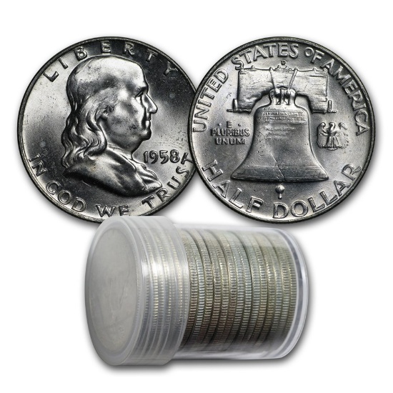 1958-d Franklin Half Dollar 20-coin Roll Bu