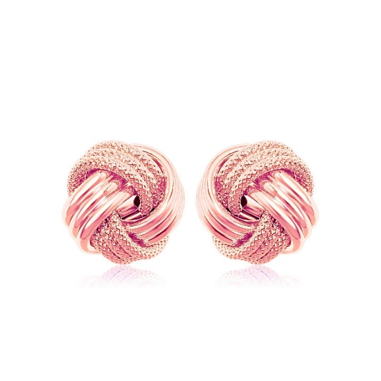 14k Rose Gold Ridge Texture Love Knot Earrings