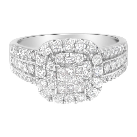 14k Gold .97ct Diamond Square Cluster Ring