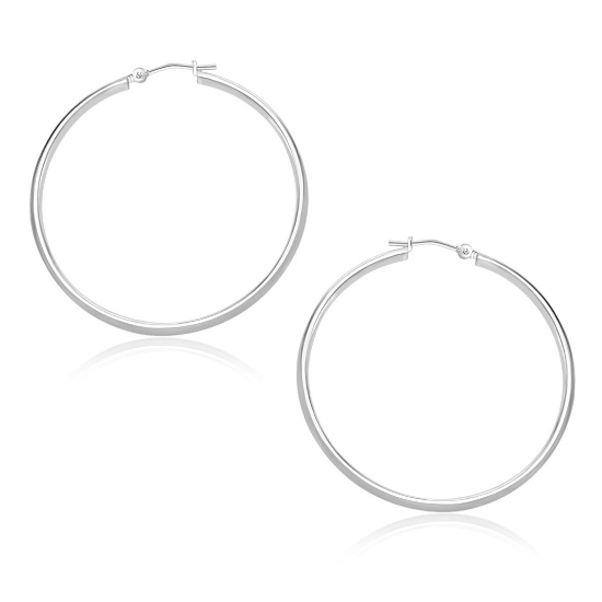 10k White Gold Polished Hoop Earrings 30mm