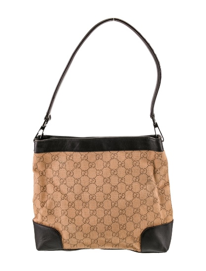 Gucci Vintage Gg Brown Canvas Snap Shoulder Bag