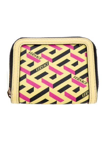 Versace Yellow Leather Printed Exposed Zip Wallet