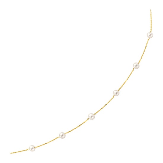 14k Gold White Pearls Stations Necklace