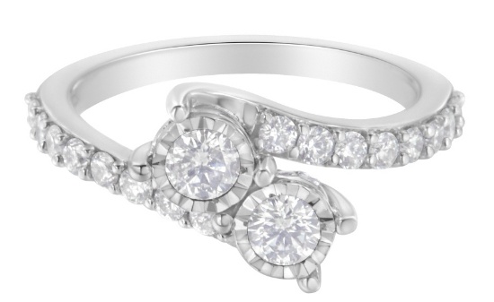 10k Wgold Round 1.00ct Diamond Bypass Ring