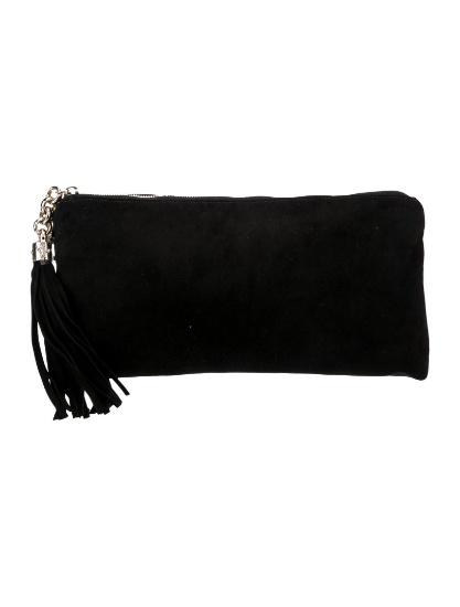Gucci Black Suede Tassel & Chain-link Zip Clutch