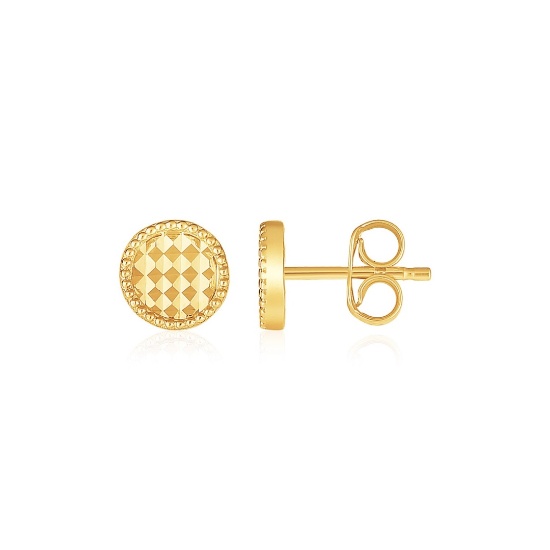 14k Gold Textured Circle Post Earrings