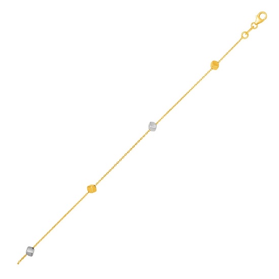 14k Two-tone Gold Polished Cubes Bracelet