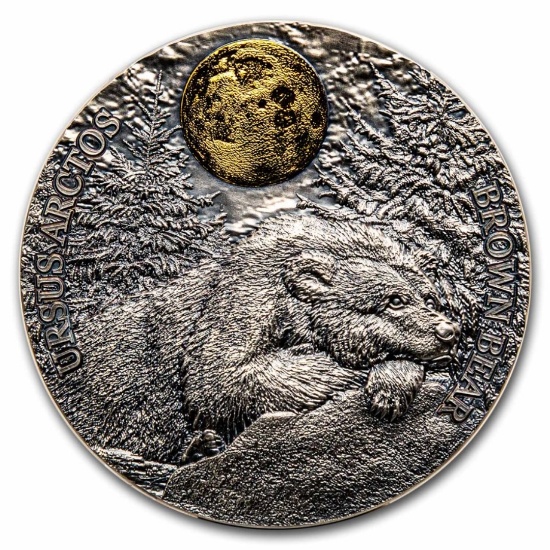 2023 2oz Silver Wildlife In Moonlight - Brown Bear
