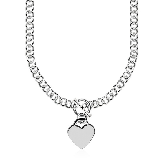 Sterling Silver Rolo Chain With Heart Toggle Charm