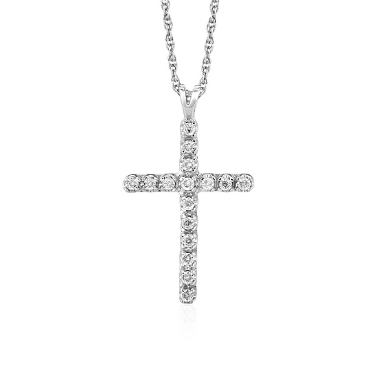 Round .04ct Diamond Cross Pendant Necklace
