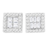 14k Gold Round & Baguette .99ct Diamond Earrings