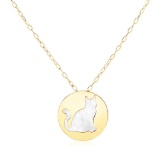 14k Gold Mother Of Pearl Cat Symbol Necklace