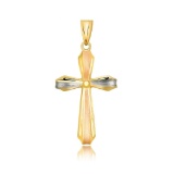 14k Tri-color Gold Textured Finish Cross Pendant