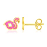 14k Gold & Enameled Flamingo Childrens Earrings