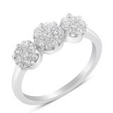 14k Gold .70ct Diamond Cluster 3-stone Motif Ring