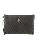Saint Laurent Cassandre Grey Leather Zip Clutch