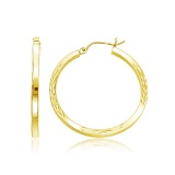 14k Gold Diamond Cut Hoop Earrings