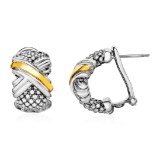 18k Gold & Silver Cross Popcorn Texture Earrings