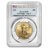 2021 1oz American Gold Eagle Type 2 Ms70 Pcgs Fdi