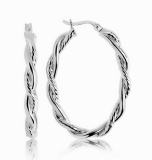 Sterling Silver Braided Diamond Cut Hoop Earrings