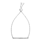 Round White Topaz Adjustable Silver Bar Bracelet