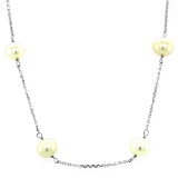 14k White Gold White Pearls Stations Necklace