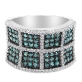 14k Wgold 1.52ct White & Blue Diamond Cluster Ring