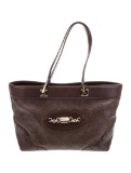 Gucci Gg Signature Punch Brown Leather Zip Tote