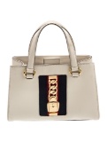 Gucci Web Sylvie Neut Leather Snap Cls Top Hdl Bag