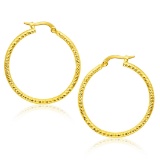 14k Gold Tube Textured Round Hoop Earrings