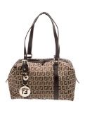 Fendi Zucchino Ff Brown Canvas Zip Top Hdl Bag