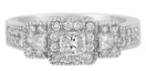 14k Wgold 1.00ct Diamond 3-stone Halo Ring