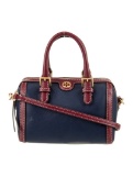 Tory Burch Blue Leather Colorblock Zip Top Hdl Bag