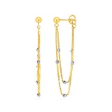 14k Two-tone Gold Hanging Chain Post Earrings