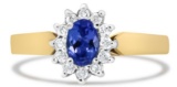 14k Gold .68ct Blue Tanzanite & Diamond Halo Ring