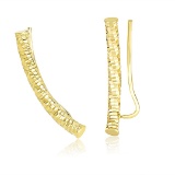 14k Gold Curved Tube Earrings With Diamond Cuts
