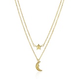 14k Gold Puff Moon & Star Double-strand Necklace