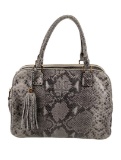 Tory Burch Grey Embossed Lthr Tassel Top Hdl Bag