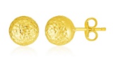 14k Gold Crystal Cut Texture Ball Earrings