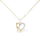 10k Gold-pl .20ct Diamond Ribbon Heart Necklace