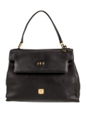 Mcm Black Leather Turn-lock Cls Top Hdl Bag