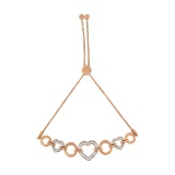 10k Gold-pl .10ct Diamond Heart Link Bolo Bracelet
