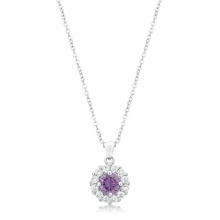 Round 3.28ct Amethyst & White  Halo Necklace