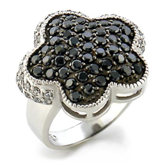Pretty 1.84ct Onyx & White Topaz Flower Ring