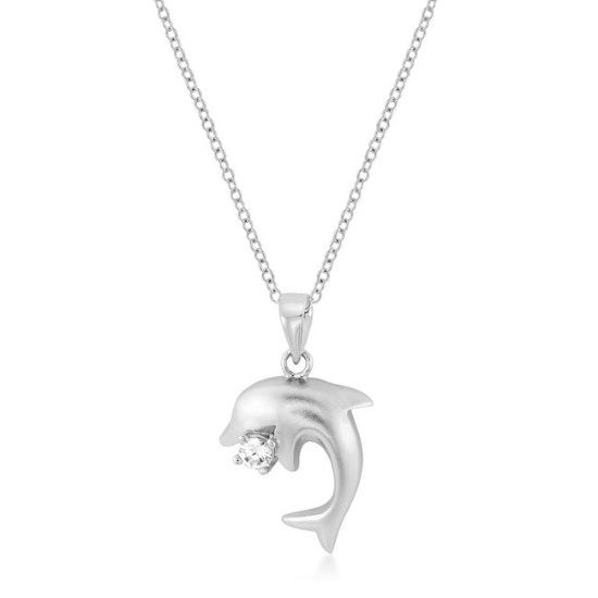 Round .15ct White Sapphire Dolphin Necklace
