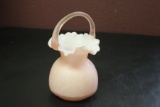 A Satin Glass Foliated Rim Basket