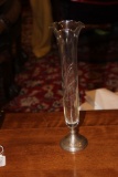 Sterling Rim Etched Glass Vase